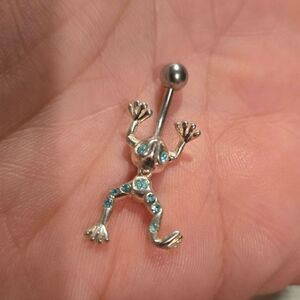 Vintage early 2000s belly button dangling frog ring 14 gauge